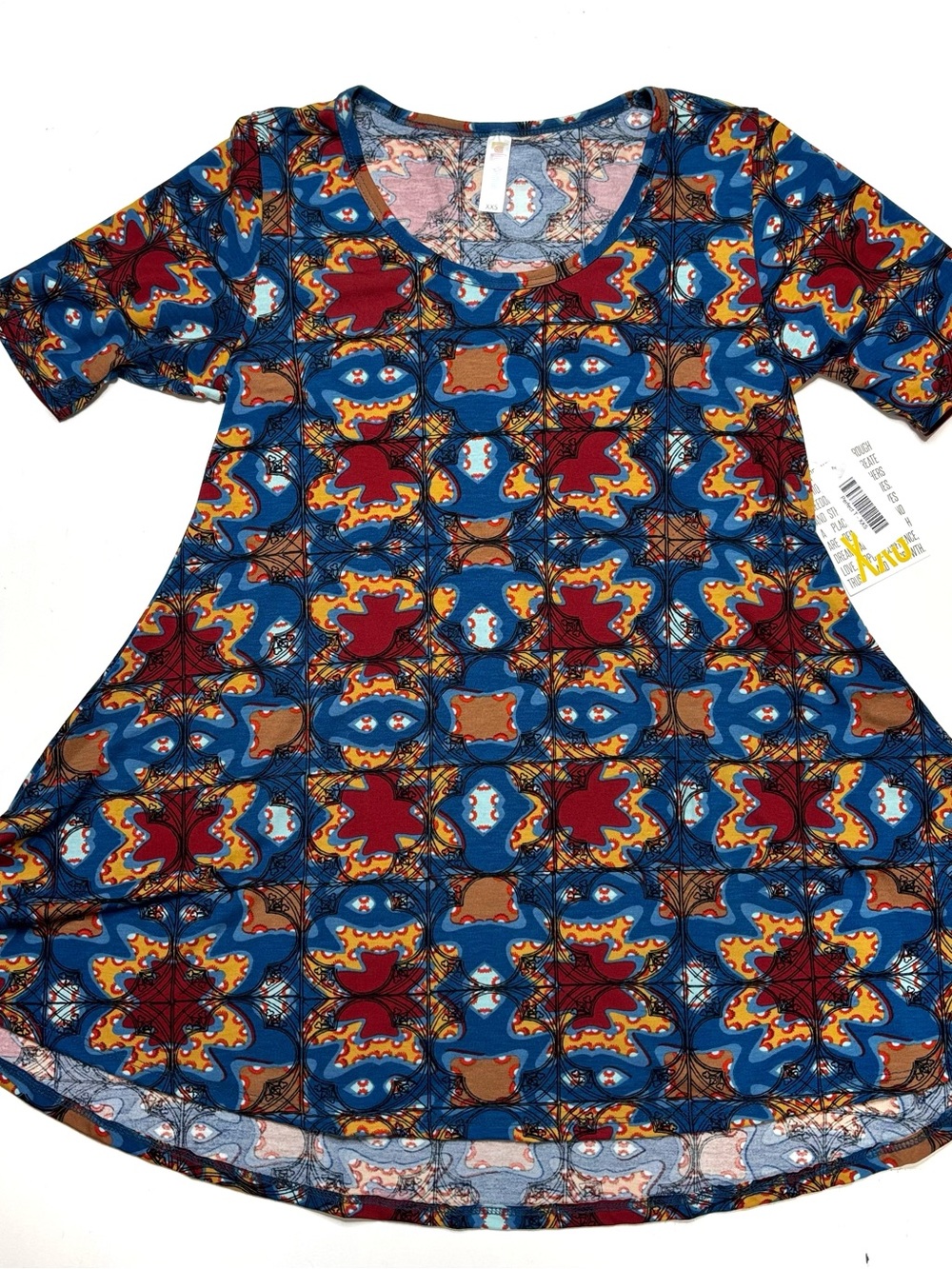 Blue Multicolor Patterned Short Sleeve Swing Style Tunic